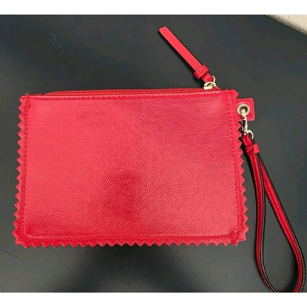 Victorias Secret Wristlet Red Clutch Purse‎ With Closure Chevron Dot Pattern